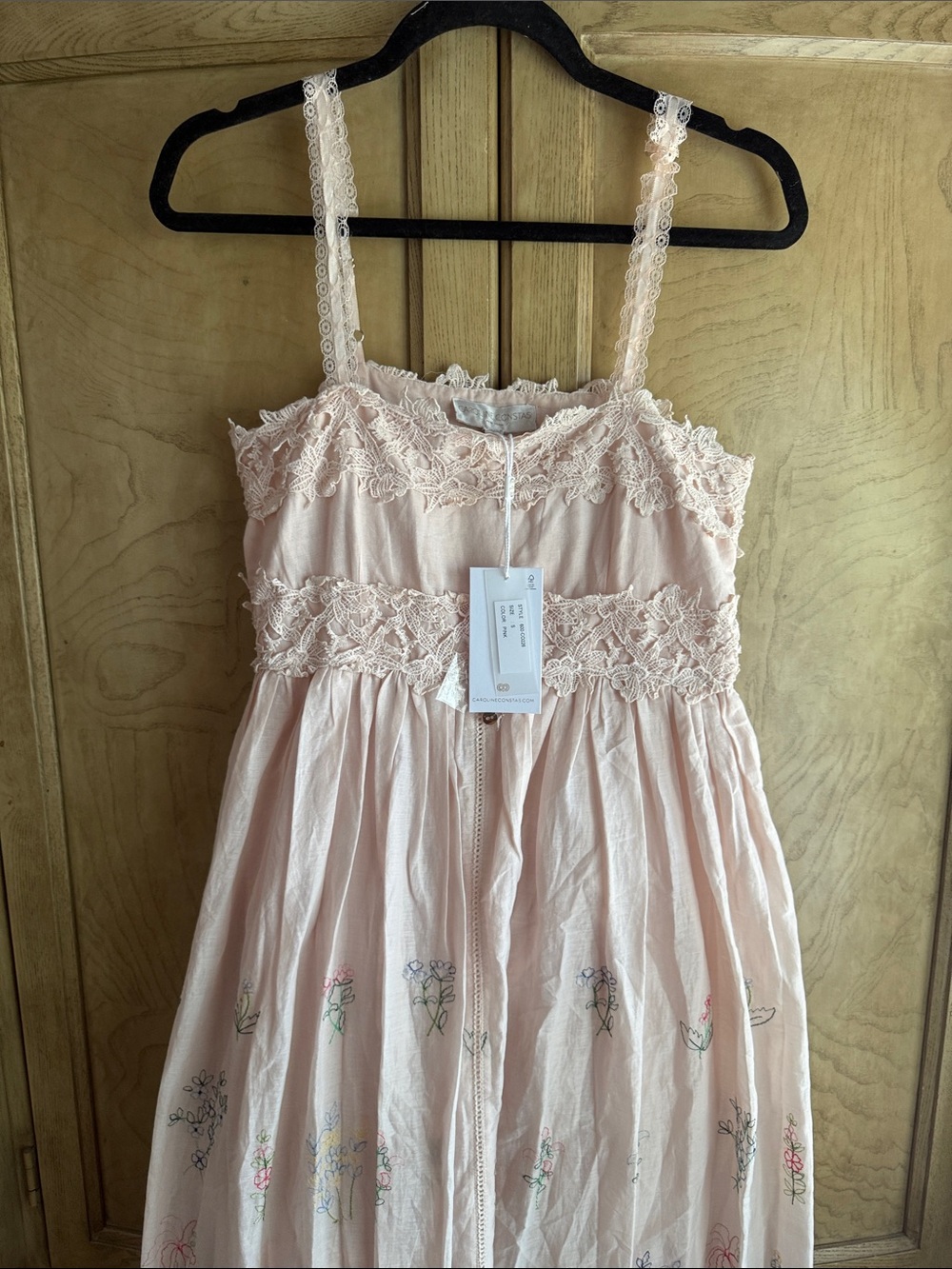 Caroline Constas 🔥 BlushPink Lace Bodice Floral Embroidered Guipure Maxi Sundres - Picture 11 of 12